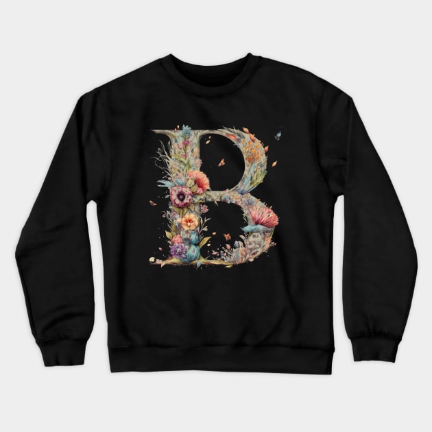 Floral Garden Watercolor Monogram Letter B Crewneck Sweatshirt by FloralFancy